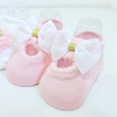 2er Pack Baby Mädchen Socken 0-9 Monate - Schleife & Krone Design - weich & süß Geschenkset
