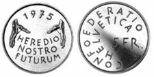 SVIZZERA 5 FRANCHI 1975 Proteggi Monumenti Europei UNC Cu/Ni
