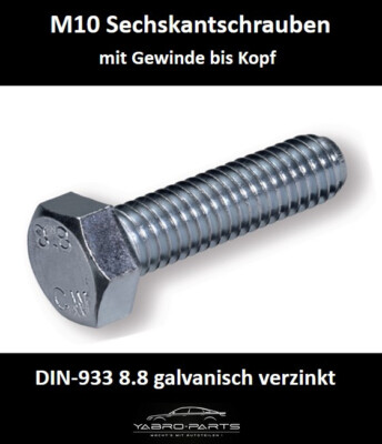 M10 DIN 933 8.8 Sechskant Schrauben verzinkte Maschinen Gewindeschrauben M10x