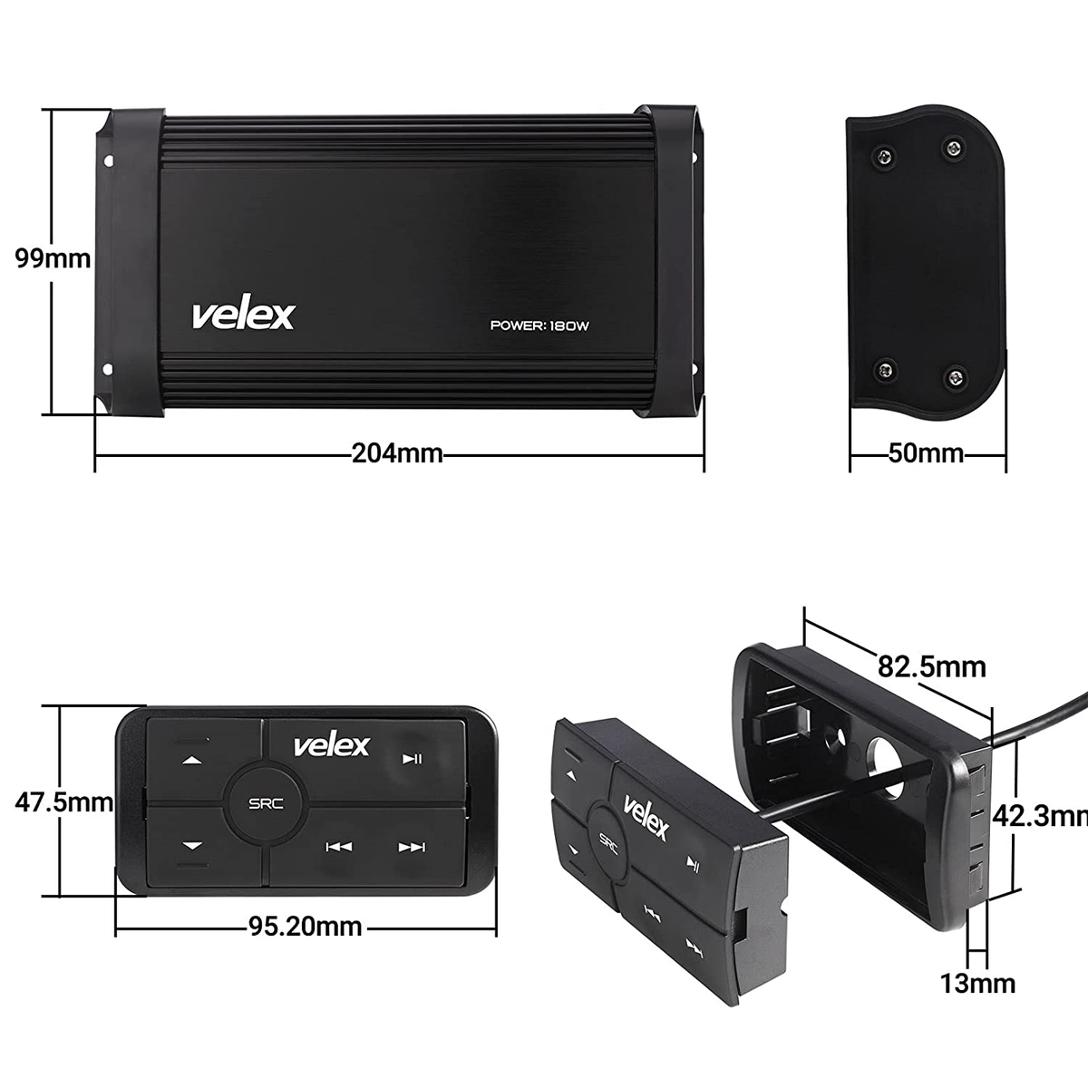 Velex VX-502 Waterproof Bluetooth Marine 4 Channel Amplifier for