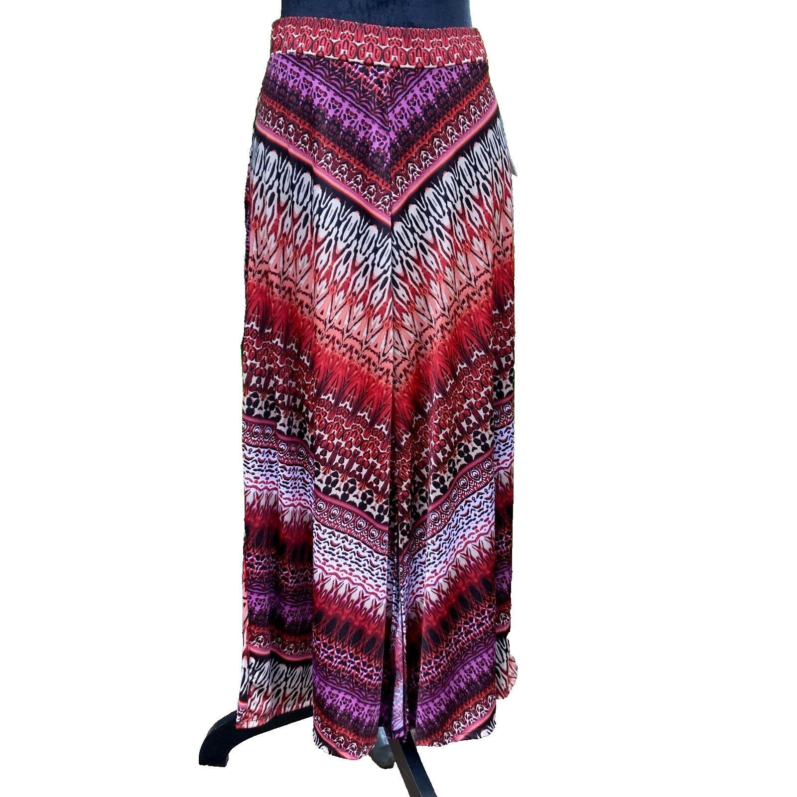 NY Collection Petite Skirt Womens PM Red Multi Maxi Boho Pheasant Cottagecore