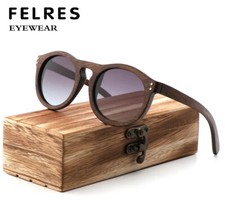 Round Wood Polarized Sunglasses Men Women Brown Wooden Frame Classic Glasses New