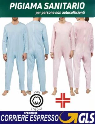 Pigiama Intero Sanitario Uomo Donna Anziani Tutone Zip Posteriore 4 colori