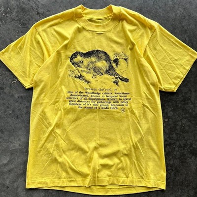 90 s Vintage Beaver Nature Art Yellow Tee Unisex Short Sleeve Shirt S-5XL