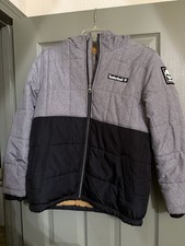 Timberland Kids Puffer Jacket Gray Black Hooded Full Zip Size 14-16
