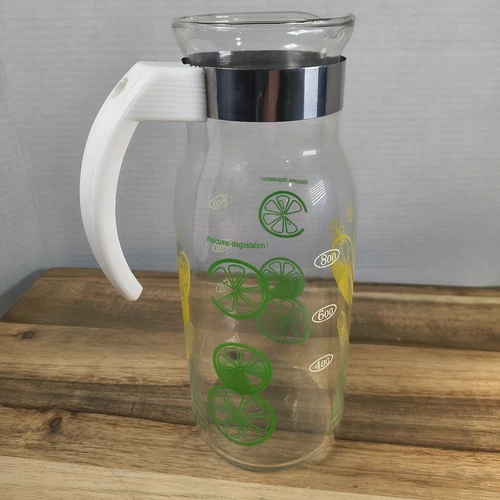 Vintage Pyrex Lemon Lime Refrigerator GLASS Pitcher Carafe 1 Qt. - NO LID