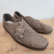 Rieker Antistress 9-9.5 /41 Taupe Leather Perforated Comfort Shoes Floral Detail
