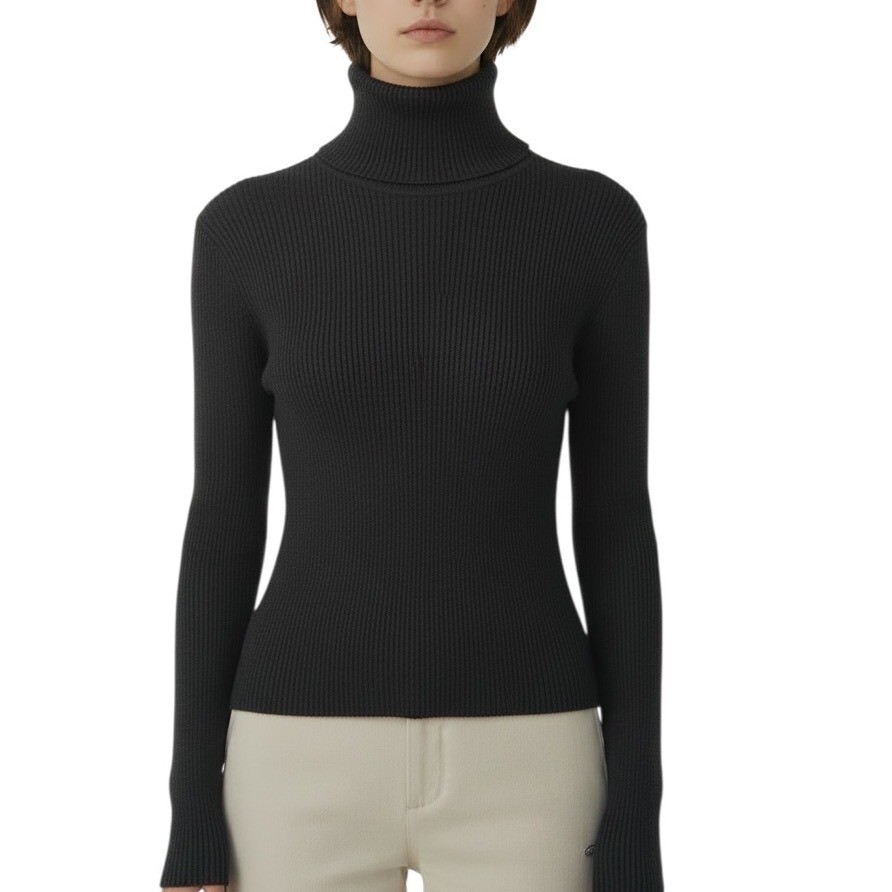 Lauren Ralph Lauren Black Ribbed Turtleneck Sweater Plus Size 1X Cotton Modal