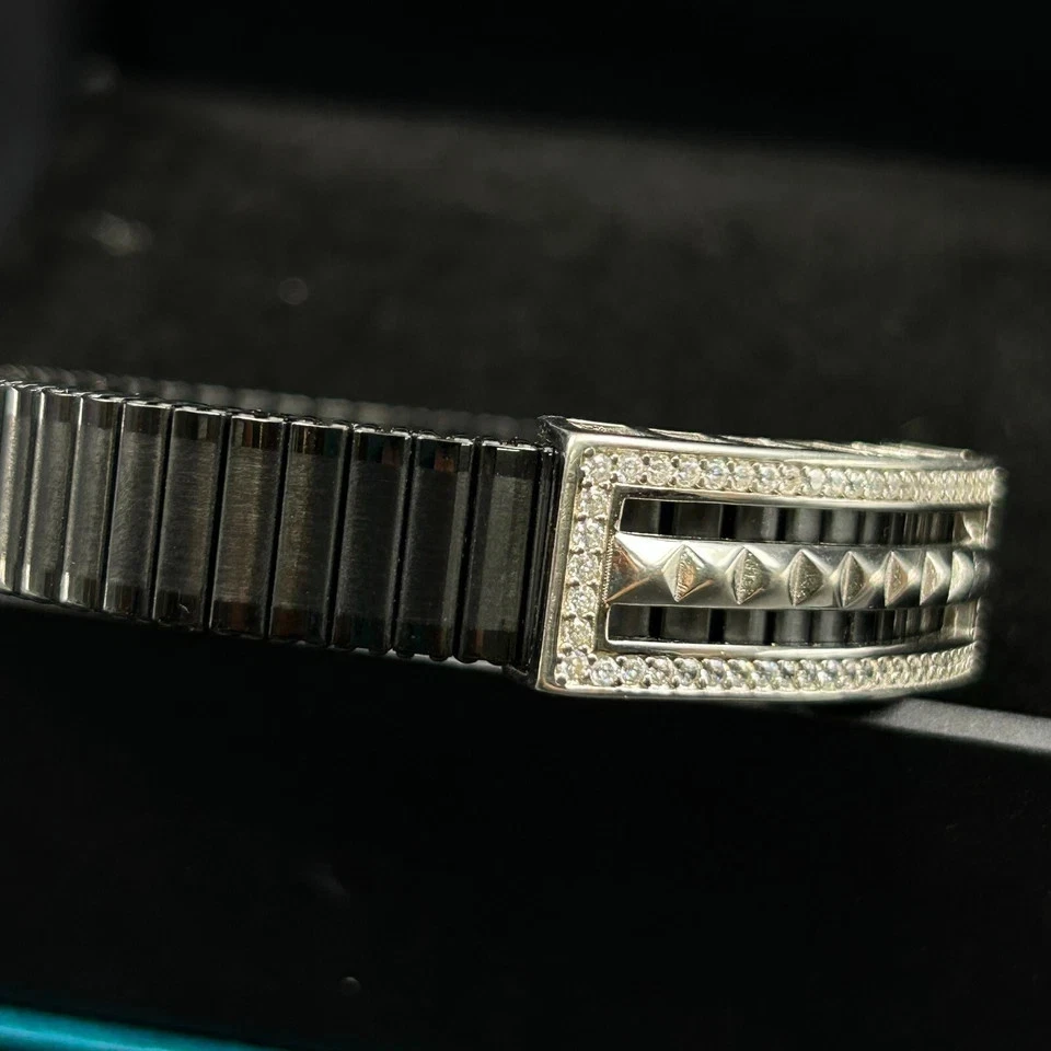 5CT Round Lab Created Diamond Men's Adjustable Bracelet 14K White Gold Finish - Image 3 of 4