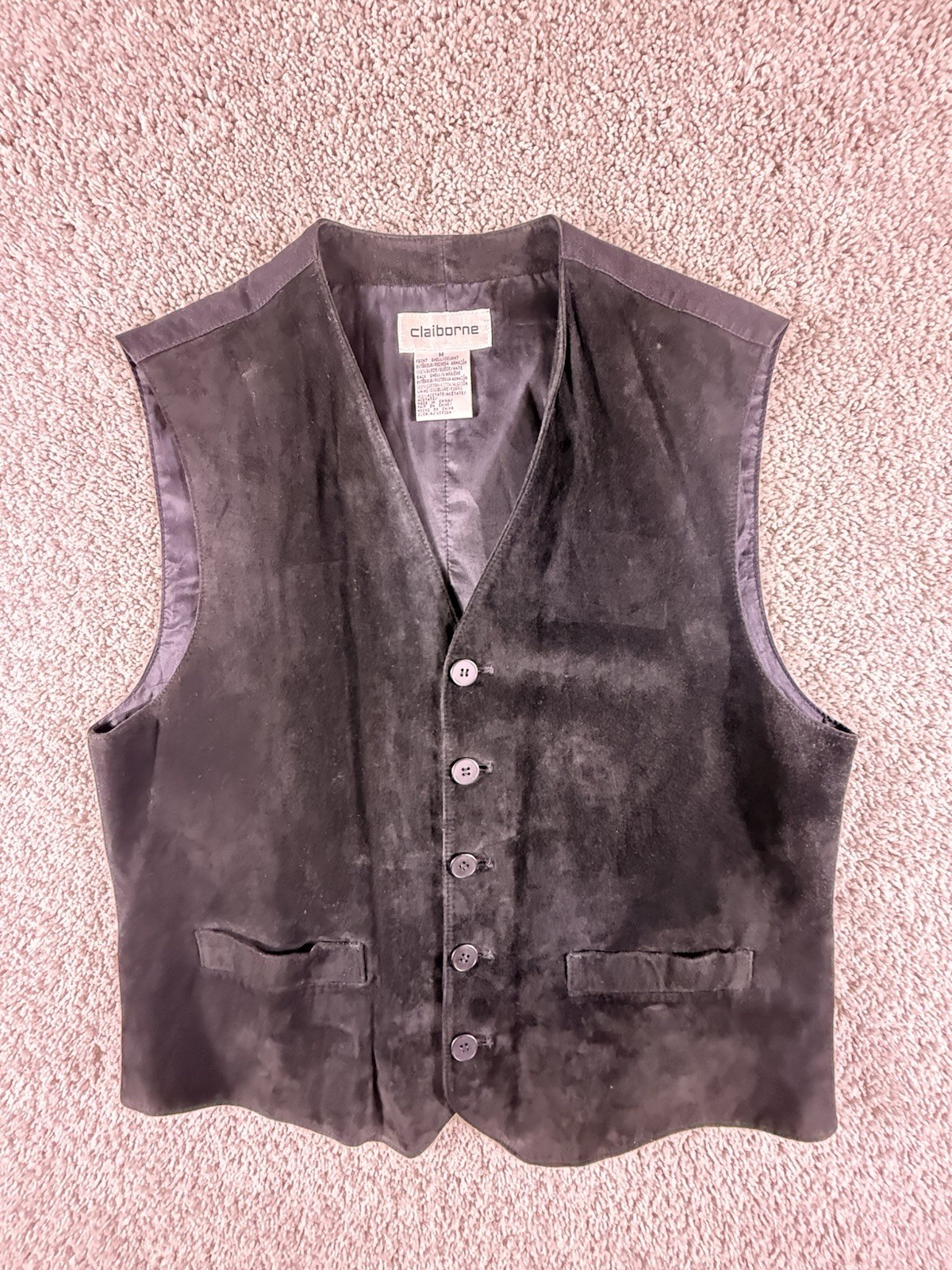 Men’s Suede Vest By Claiborne Size Medium Black