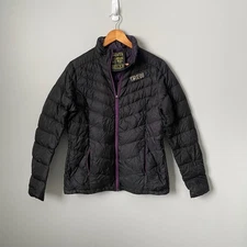 TREW Super Down Sweater Jacket Black Purple 850 Fill Power Women's Size Medium