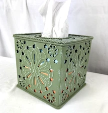Tissue Box Cover Green Metal Square