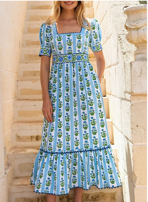 Pink City Prints Sky Lily Stripe Evelyn Dress XS NWT