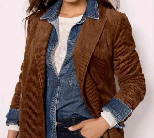 VETEMENTS Blazer Evereve Ronnie velluto a coste marrone donna grande doppiopetto giacca preppy