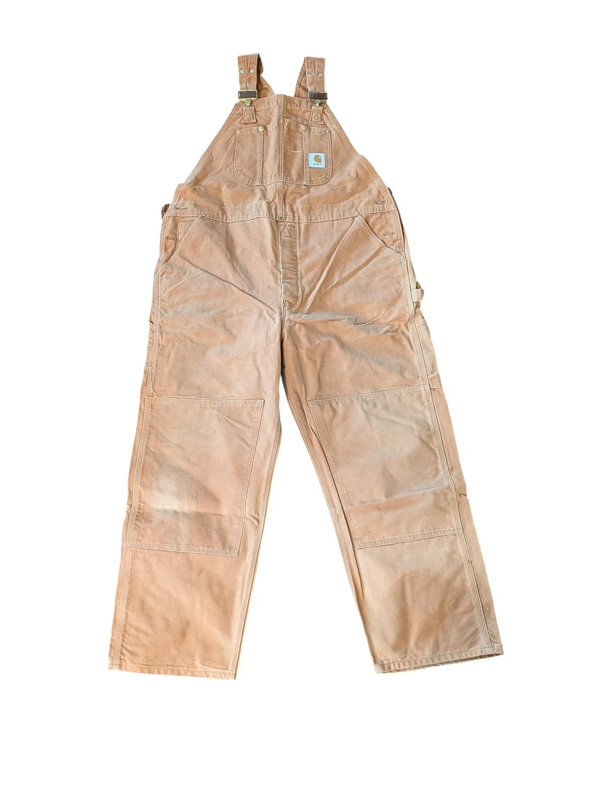Carhartt VTG Bib Overalls Unlined Khaki Tan Double Knee Outdoor Workwear (40x30)