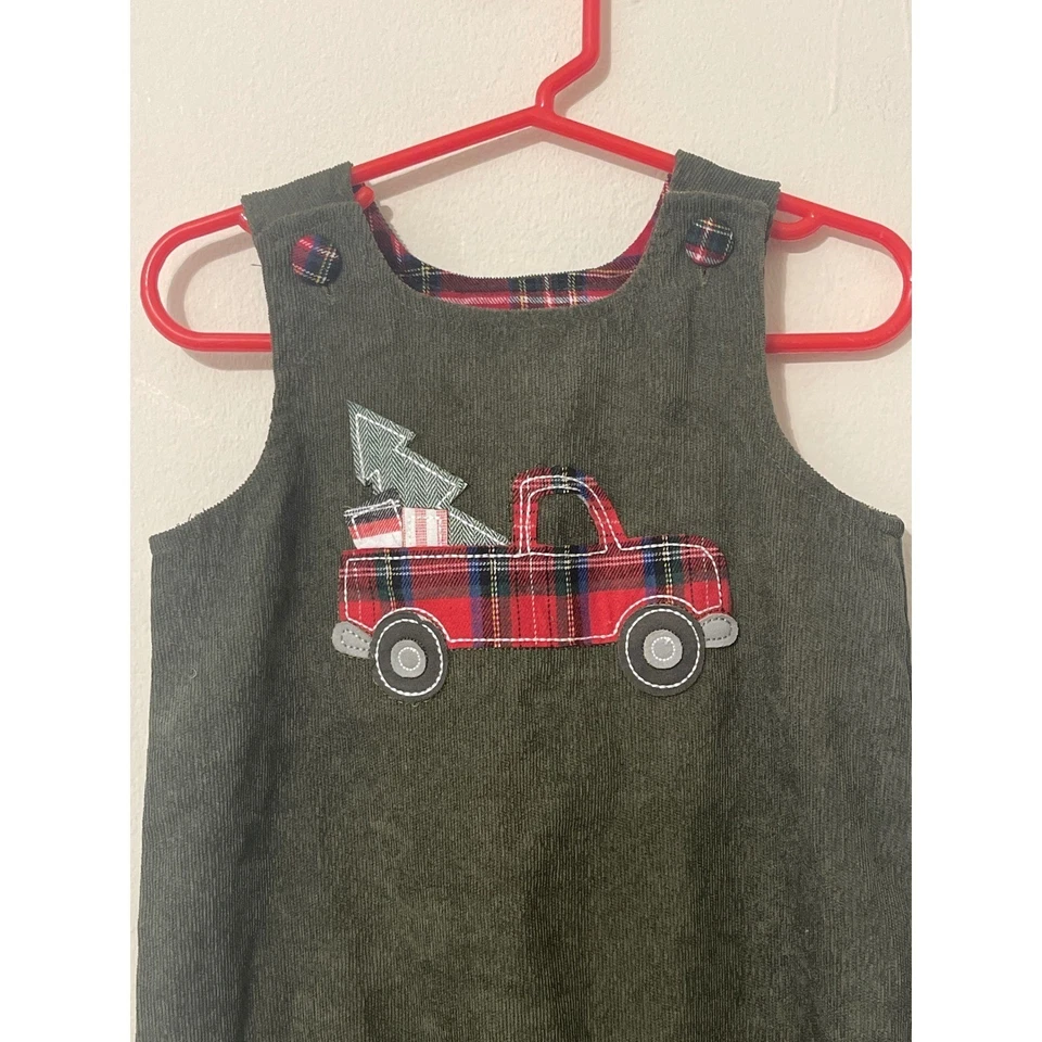 Mono Mud Pie Niños Navidad Camión Pana Verde A Cuadros Árbol 18M Foto 4 de 4