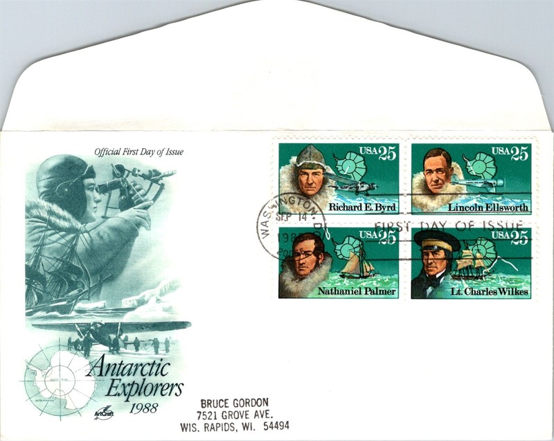 S09-5942, ANTARCTIC EXPLORERS, SE-TENANT BLOCK, ARTCRAFT FDC