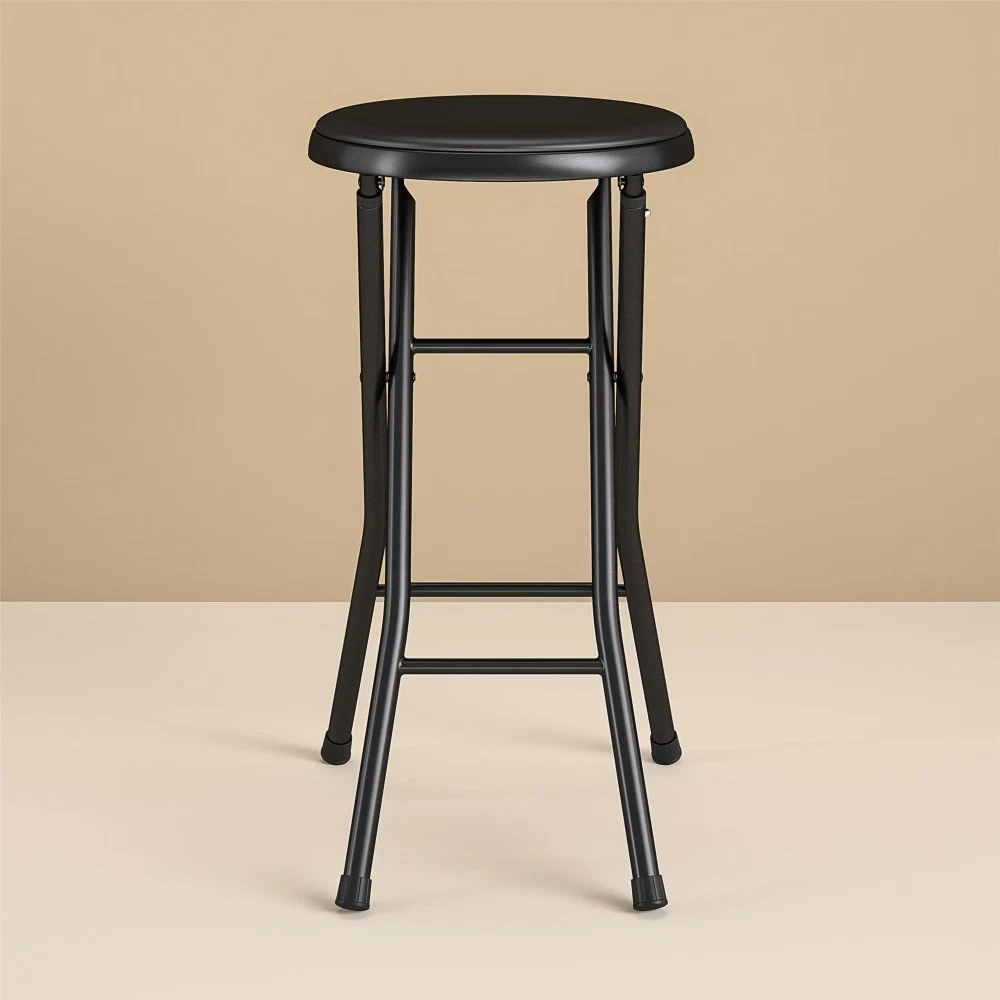Folding Vinyl Padded Counter Stool, Black - thumbnail 2