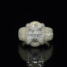 7.50 CTW Lab Created Diamond Men's Baguette Pave Cluster Ring 14K Gold Plated