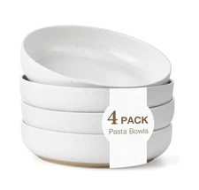 8.3" Pasta Bowls Set of 4, 34 oz Ceramic Salad Bowls, White Serving Plate, Wi...