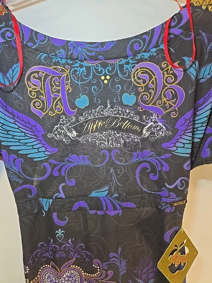 复古全新带标签 Apple Bottom 女式连衣裙,闪亮,紫色和黑色,尺寸 S — 第 2/4 张图片