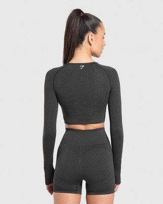 Gymshark Womens Dark Gray VITAL SEAMLESS CROP TOP Long Sleeve