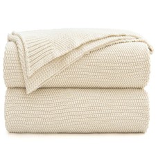 Cotton Cable Knit Throw Blanket For Couch Sofa Bed Home Decorative Lightweight W