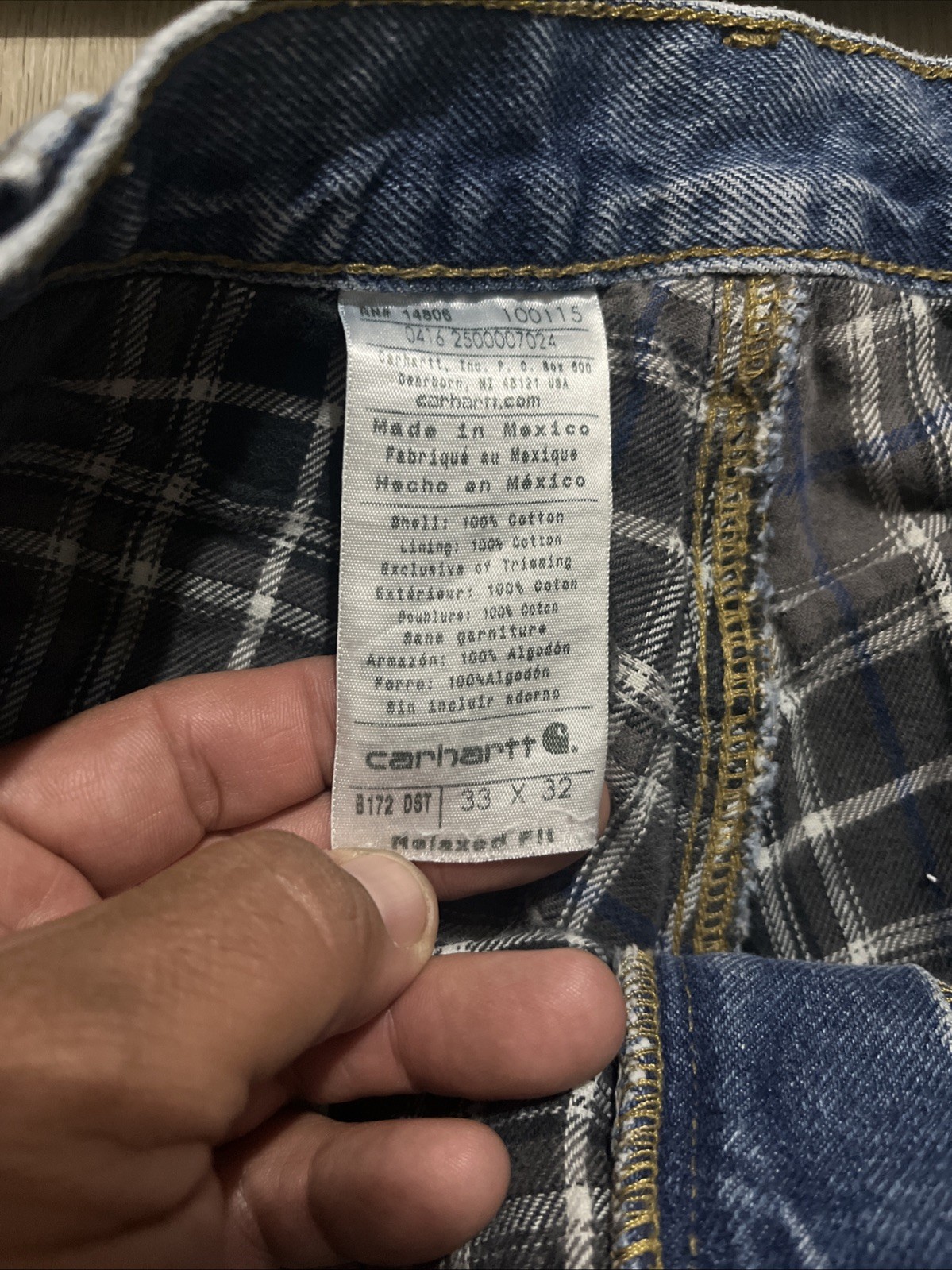 Carhartt Flannel Lined Relaxed Fit Denim Jeans Men's Sz 33X32 B172-DST thumbnail 9