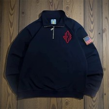 Jeffrey Epstein Quarter Zip Navy Blue Sweatshirt Retro Y2K Vintage Casual