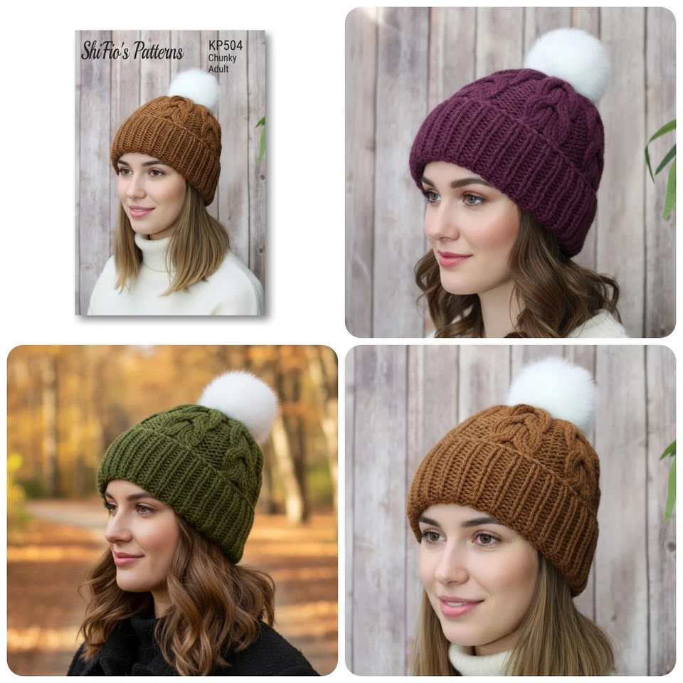 Knitting Pattern, Ladies, Hat, Womens Beanie, Adult, Cable, Chunky, SKP504 - Image 3 of 4