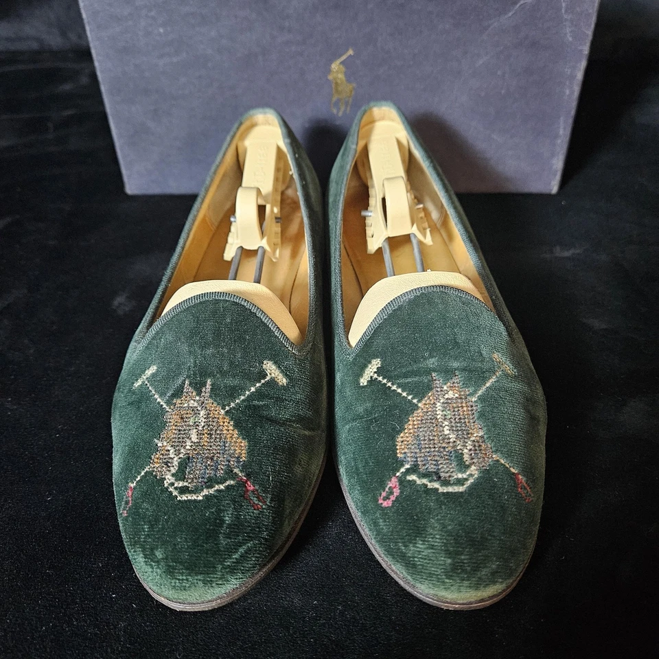 Ralph Lauren Zapatos Mujer Talla 8 Terciopelo Zapatillas para Fumar Hechos en EE. UU. W 4799 Foto 2 de 4