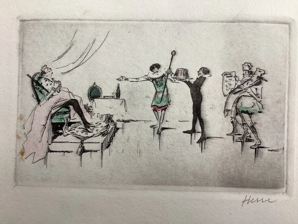 Altes Bild handsignierte Radierung rückseitig Sammlungsstempel & Katalognummer - Bild 2 von 4