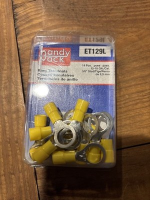 Box of (14) Handy Pack ET129L 12-10 Gauge Ring Terminals 3/8'' Stud