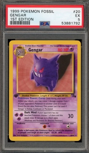 Pokemon Gengar Fossil 1st Edition NON Holo Rare #20 PSA 5