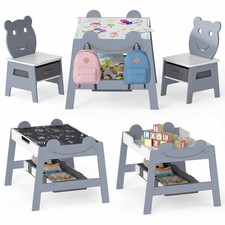 COSTWAY Versatile Kids Table & 2 Chairs Set Wooden Activity Table