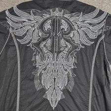 Bke Roar Shirt Size 2XL Black Long Sleeve Button Up Crosses Grunge Embroidered