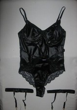 Shein faux leather lace bodysuit/teddy pair thigh garters S M black cyberpunk