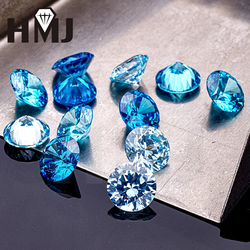 Piedra de nacimiento de piedra suelta de circonita cúbica azul aguamarina corte redondo de 0,8 ~ 15 mm 300 un. Foto 2 de 4