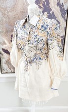 Zimmermann Tama Floral Print Belted Puff Sleeve Tunic Dress