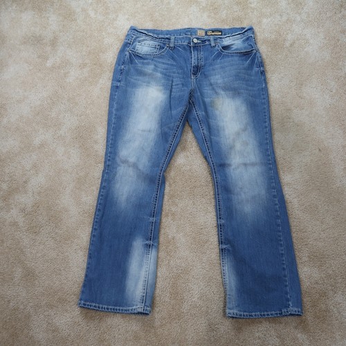 Tokyo Five Jeans Mens 36x32 Blue Denim Jitsu Bootcut Distressed Flap Pockets