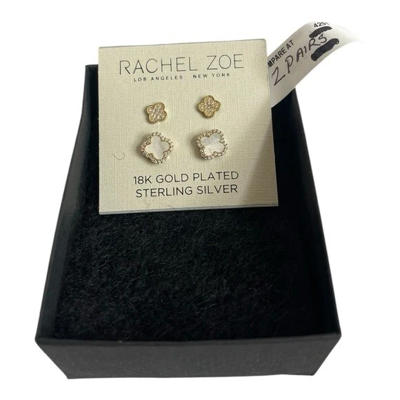 Rachel Zoe NWT 18K Gold Plated Sterling Silver Mother of Pearl Clover Studs - Image 4 of 4