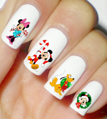 Disney Christmas Candy Cane Nail Mickey Mouse Art Water Decals Stickers Polish