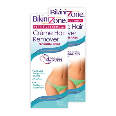 Bikini Zone Crème Hair Remover for Women, Sensitive Skin, Painless, 2 Pack