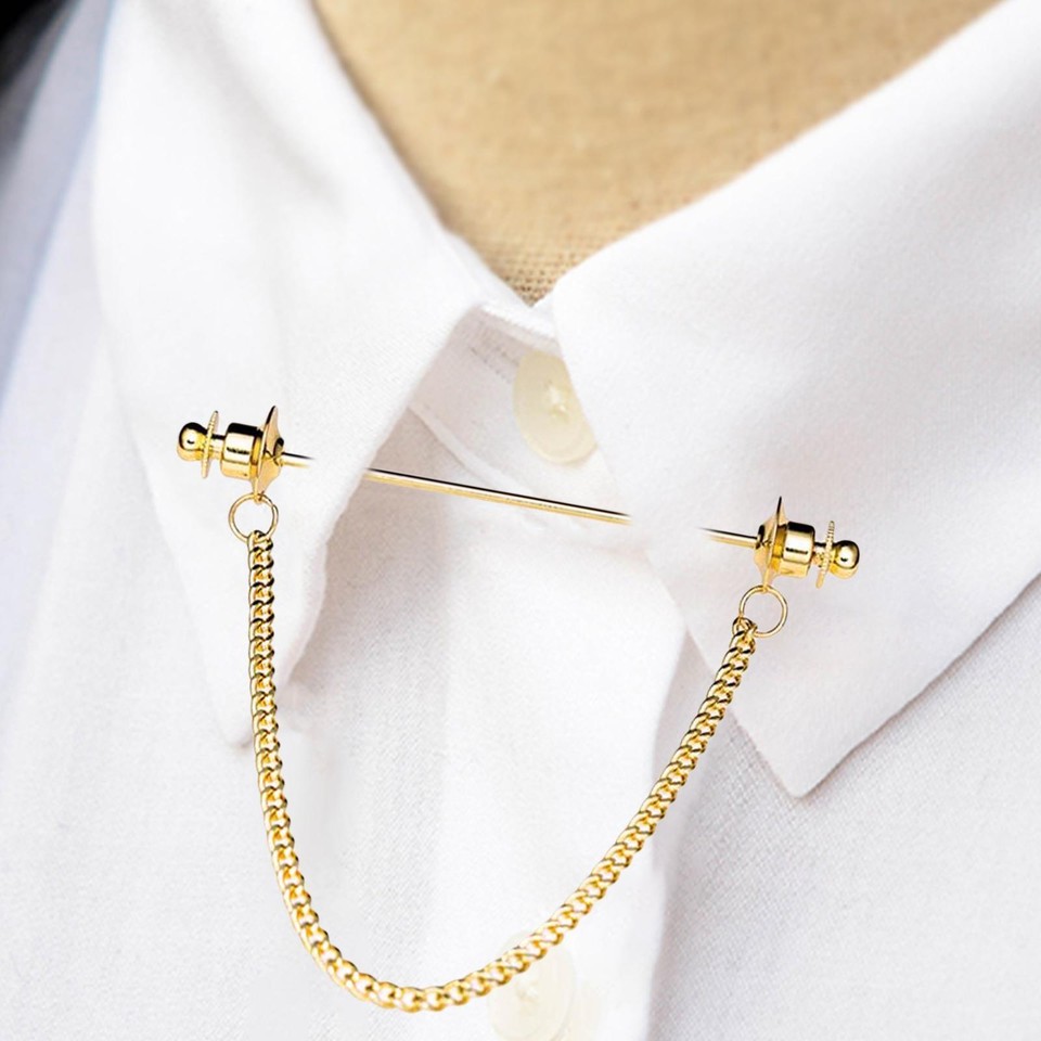 Fashion Collar Bar Pin for Men with Link Chain Formal Cravat Clasps ...