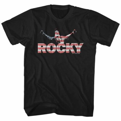Rocky Balboa T-Shirt Movie New Official Classic Rocky American Flag Logo Black 