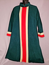 Vtg Vanity Fair Women's Zip Up Velvet Stripe Housecoat Robe Green Blue White 14