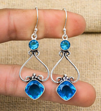 Blue Topaz Gemstone Handmade 925 Sterling Silver Earring Jewelry