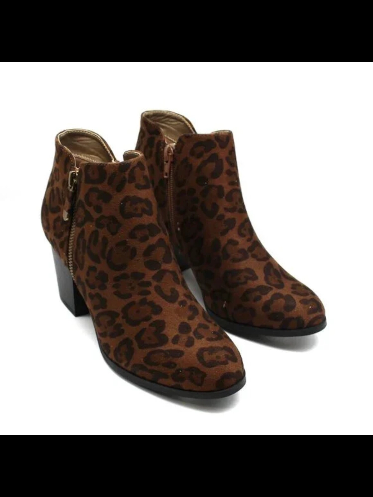 SUN STONE Womens Brown Leopard Print Abby Toe Block Heel Booties 6.5 M