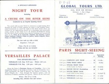 Global Tours Ltd  Paris Sight-Seeing  Tour List Tours available from 1965 