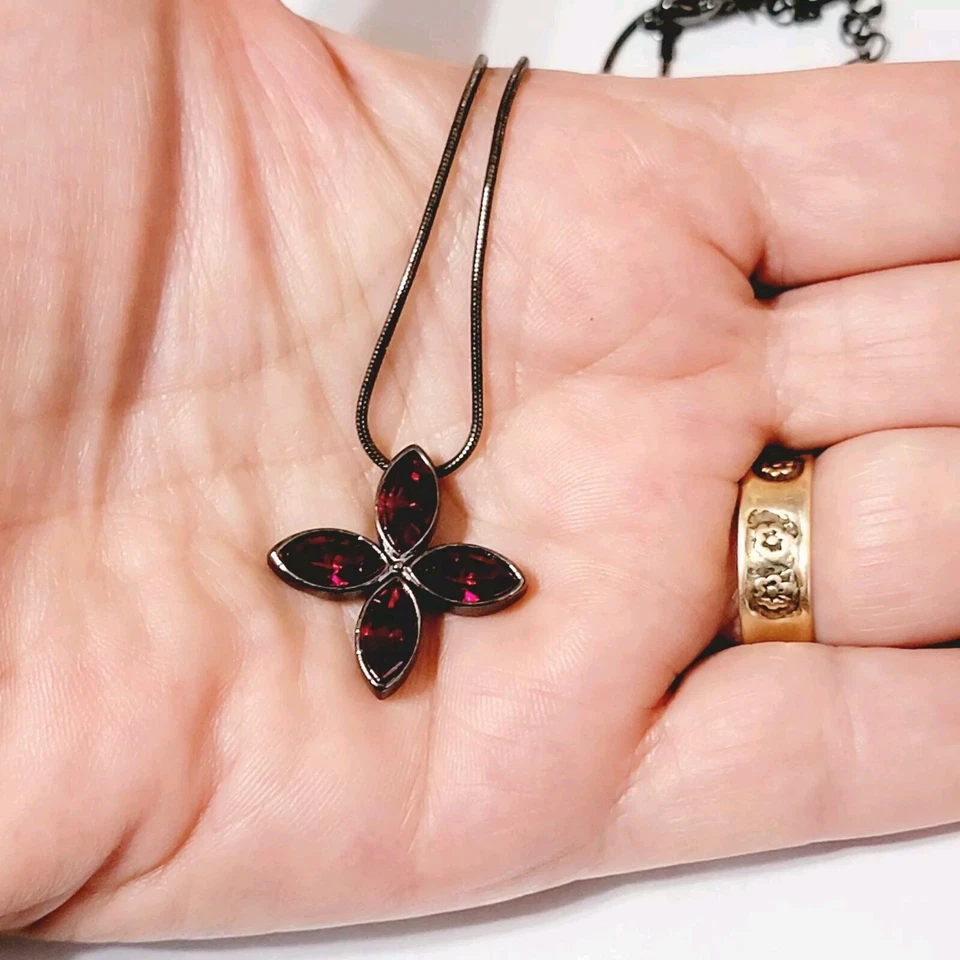 "Collar colgante de vidrio rojo rubí cadena gris metal ajustable 20"" rd03-10" Foto 4 de 4